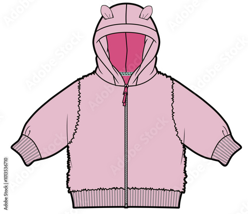 FURRY FLEECE JACKET WITH HOOD AND EARS