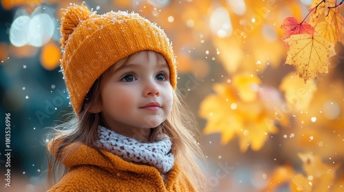 Autumn Enchantment: A Young Girl's Joyful Moment Amidst Vibrant Fall Leaves.