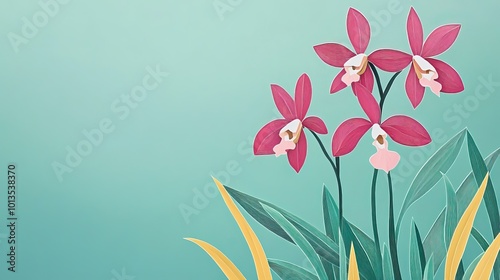 Close up of the delicate ophrys ficalhoana orchid set against a gentle green backdrop Close up of the delicate orchid against a soft green background