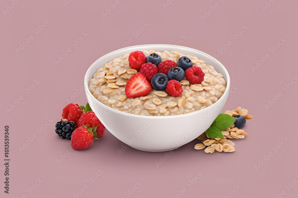 Bowl of oatmeal topped with berries Bowl of oatmeal topped with berries