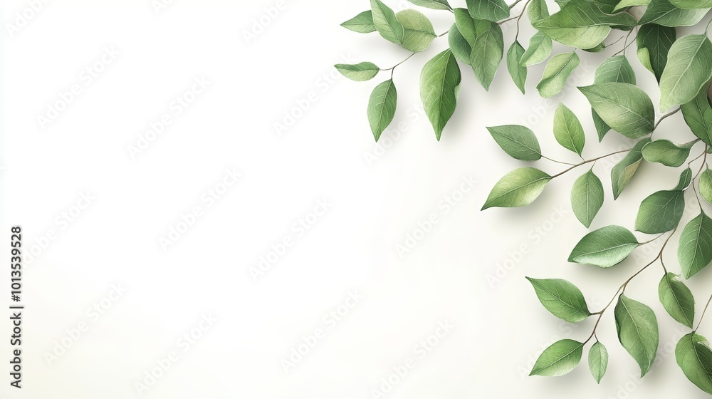 Green Leaves on White Background Natural Minimalist Design Green Leaves on White Background Natural Minimalist Design