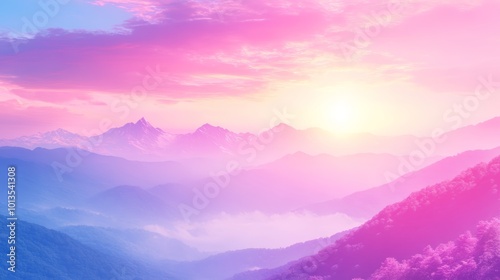 Pink Sky Mountains Sunset Misty Landscape