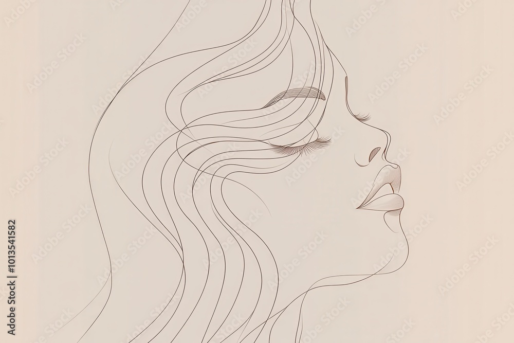 Flowing lines create the outline of a female face, showcasing an elegant and minimalist representation of beauty and grace. Generative AI Flowing lines create the outline of a female face, showcasing an elegant and minimalist representation of beauty and grace. Generative AI