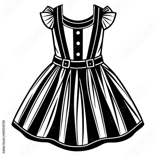 Pinafore fashion flat sketch template. Kids Jumper Dress Technical Fashion Illustration.