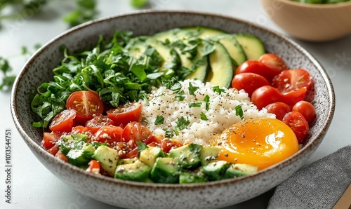 A low-calorie breakfast setup for weight loss featuring a nutritious meal with fresh ingredients, perfect for a healthy morning routine, Generative AI