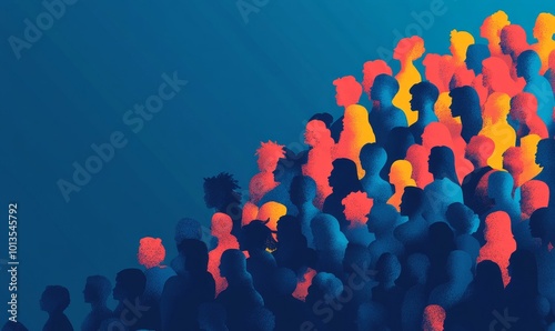 Stylized illustration of an abstract crowd, symbolizing diversity and inclusion in society. Importance of individual differences and promoting equal opportunities within communities. Generative AI