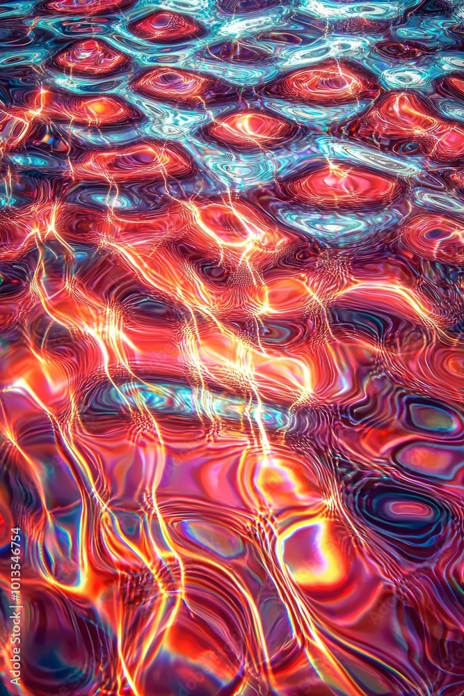 Fototapeta premium Abstract Iridescent Water Surface with Ripples and Reflections
