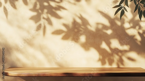 Blank Brown Wooden Counter Table in Soft photo