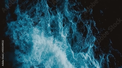 Blue Ocean Waves Crashing On Black Background