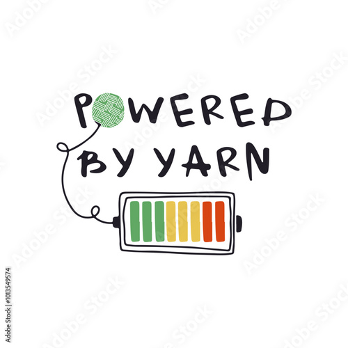 Handdrawn illustration with lettering powered by yarn.  Card design.