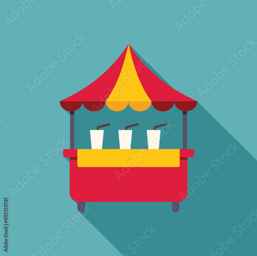 Street food cart selling drinks at local market with awning and cups displayed