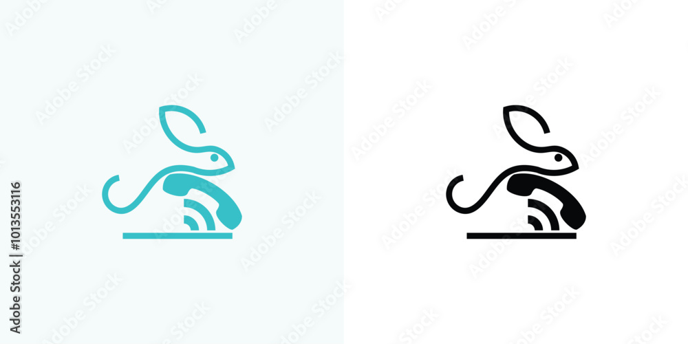 Creative phone and rabbit logo design with modern concept premium vector