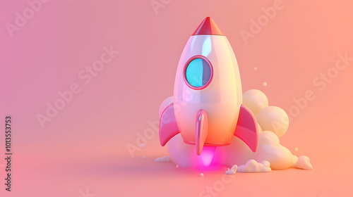 Isometric 3D Rocket Icon with Gradient Background