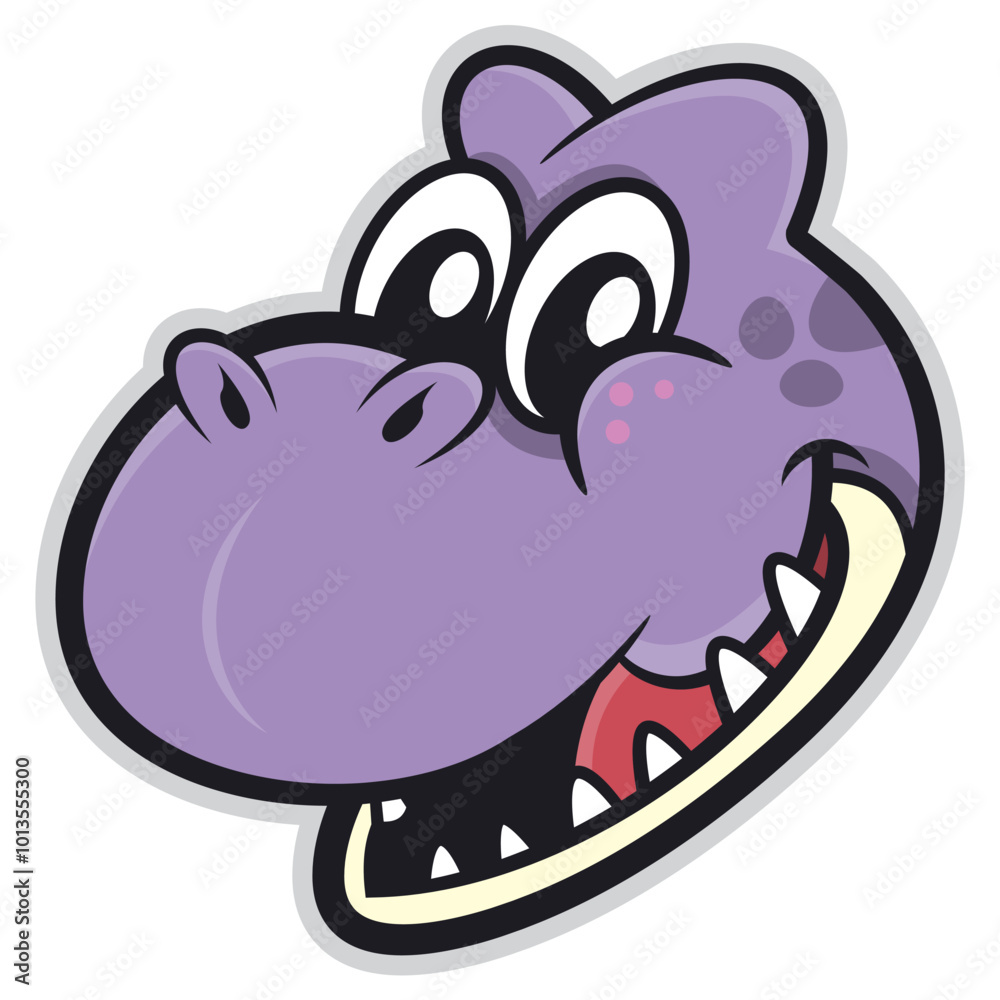 Fototapeta premium Purple Dinosaurs Head cartoon characters, happy and smile. Best for sticker, logo, and mascot with prehistoric themes for kids