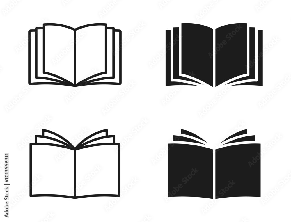 Book icons set. Open book icon. Ebook icon for app. Vector illustration. Book icons set. Open book icon. Ebook icon for app. Vector illustration.