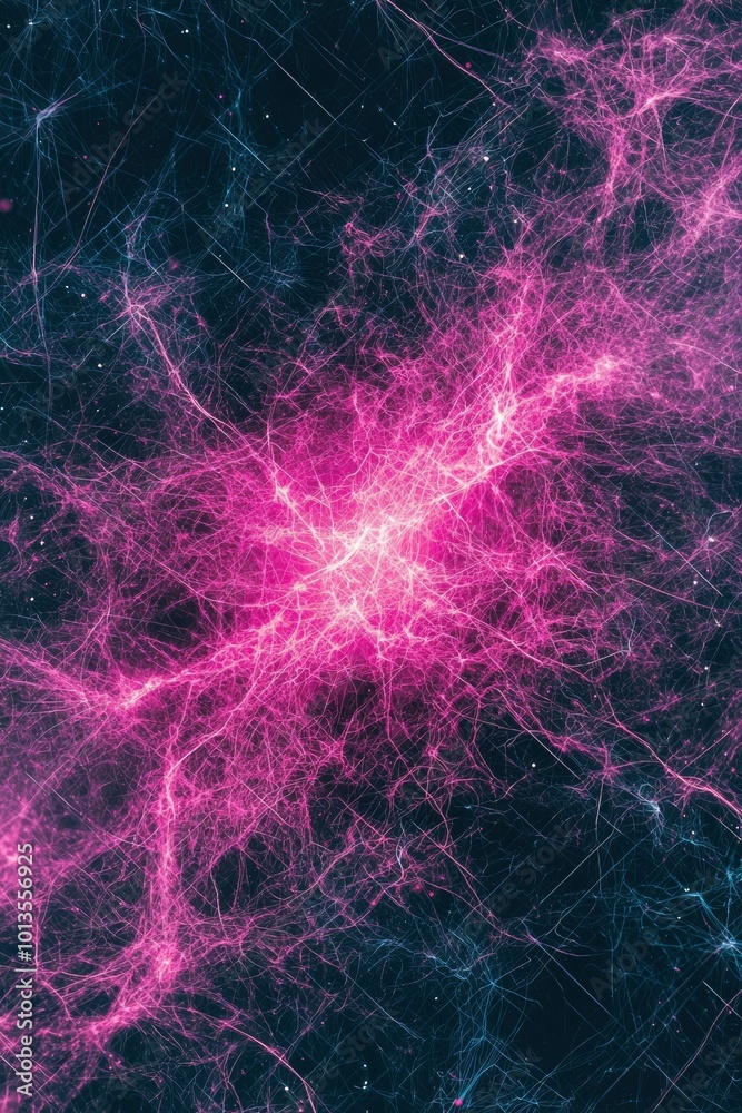 Abstract Pink and Blue Web of Intertwined Lines and Glowing Points on Dark Background Abstract Pink and Blue Web of Intertwined Lines and Glowing Points on Dark Background