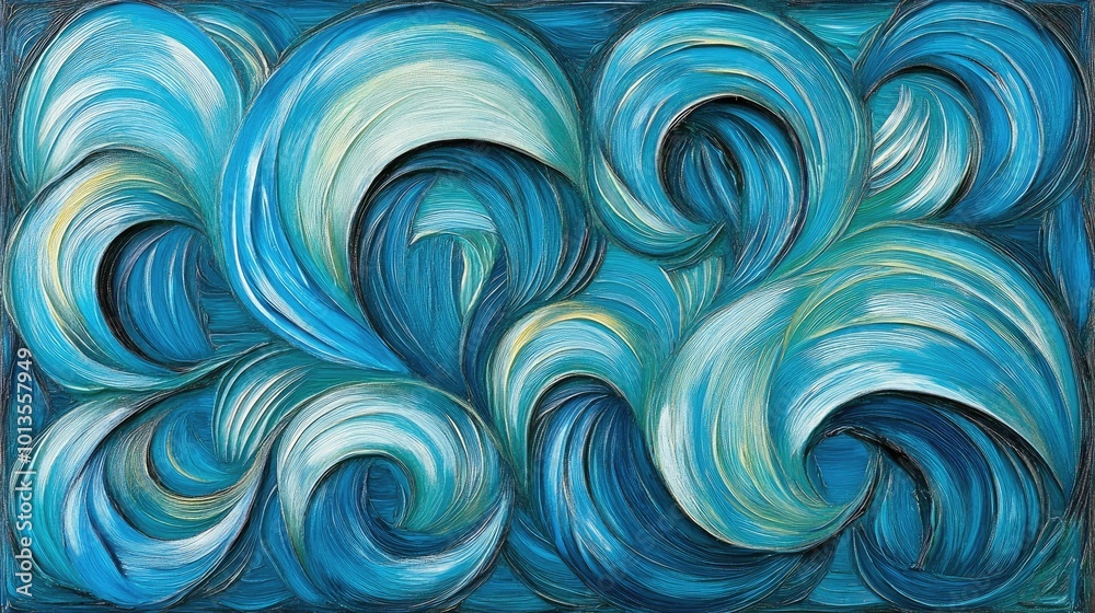 A close-up of a hand-drawn oil painting on canvas, featuring textured swirls of deep blue and turquoise with visible brush marks, creating a tactile color experience. A close-up of a hand-drawn oil painting on canvas, featuring textured swirls of deep blue and turquoise with visible brush marks, creating a tactile color experience.