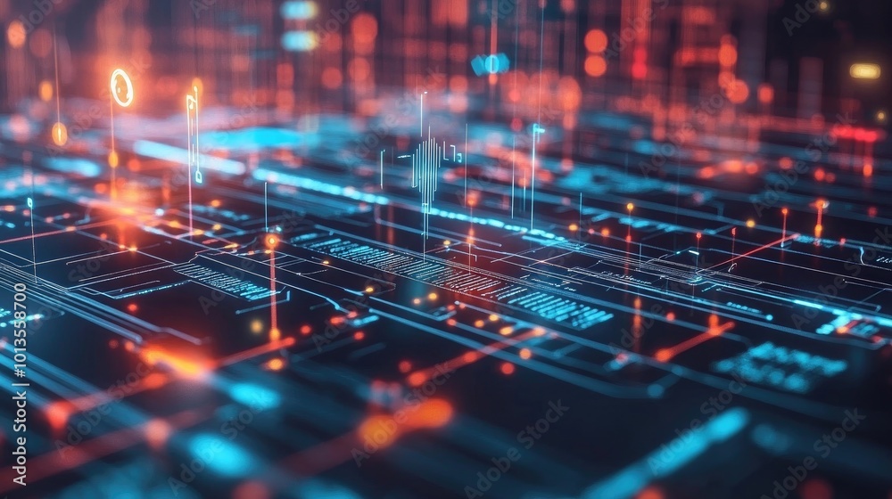 A high-tech interface displaying a cyber network map with nodes, data transfer rates, and connections, symbolizing real-time data flow. A high-tech interface displaying a cyber network map with nodes, data transfer rates, and connections, symbolizing real-time data flow.