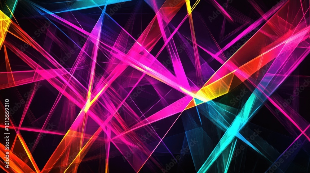Abstract geometric lines in neon colors intersecting at sharp angles, set against a dark background for a vibrant and edgy visual effect. Abstract geometric lines in neon colors intersecting at sharp angles, set against a dark background for a vibrant and edgy visual effect.