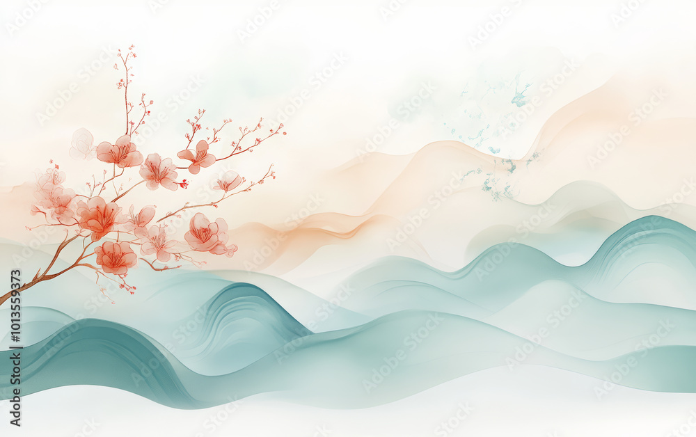 Traditional Chinese style of minimalist landscape painting art background