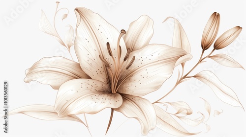 Elegant Hand-Drawn Lily Illustration in Soft Tones