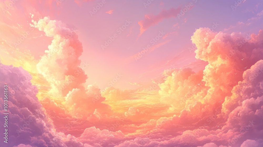 A beautiful cloud-filled sky with soft hues of pink and orange, creating a serene and dreamy background for a peaceful atmosphere A beautiful cloud-filled sky with soft hues of pink and orange, creating a serene and dreamy background for a peaceful atmosphere