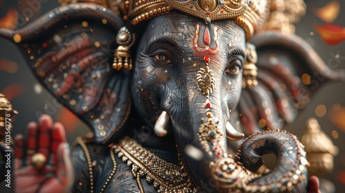 Detailed Close-Up of Lord Ganesha Sculpture