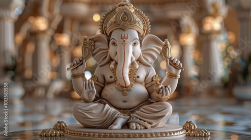 Majestic Ganesha Statue in High Quality Long Shot