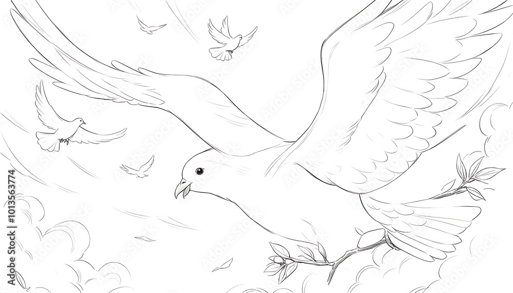 A majestic white dove, emblem of serenity and peaceful coexistence, majestically soars through a brilliant cerulean sky A majestic white dove, emblem of serenity and peaceful coexistence, majestically soars through a brilliant cerulean sky