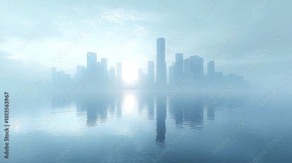 Clean Minimalistic City Skyline in Fog Clean Minimalistic City Skyline in Fog