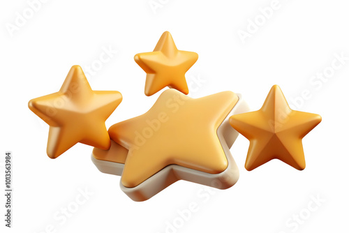 Flat Floating Glowing Product Review Stars for Cyber Monday: Customer Satisfaction Visuals Isolated on White for Infographics & Ratings