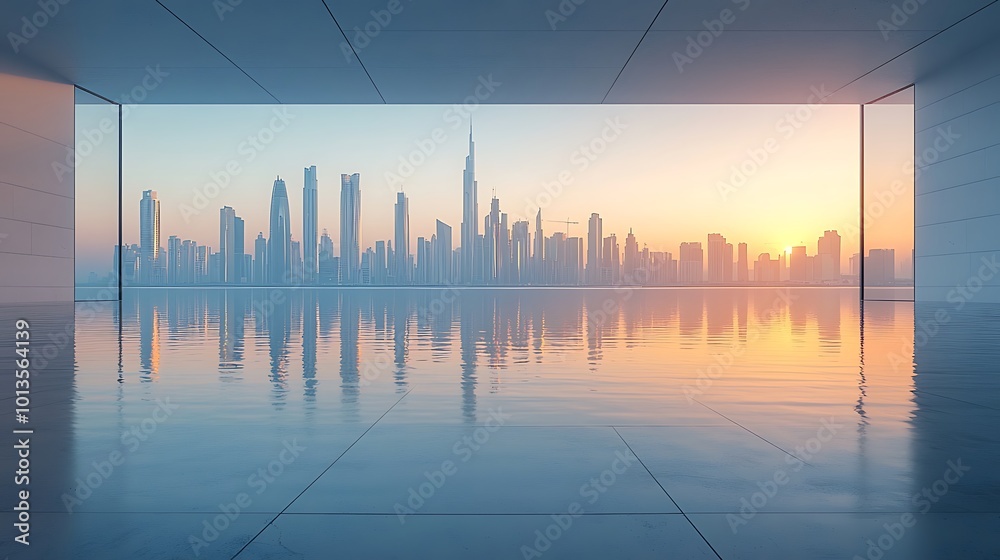Clean Minimalistic View of City Skyline at Sunrise Clean Minimalistic View of City Skyline at Sunrise