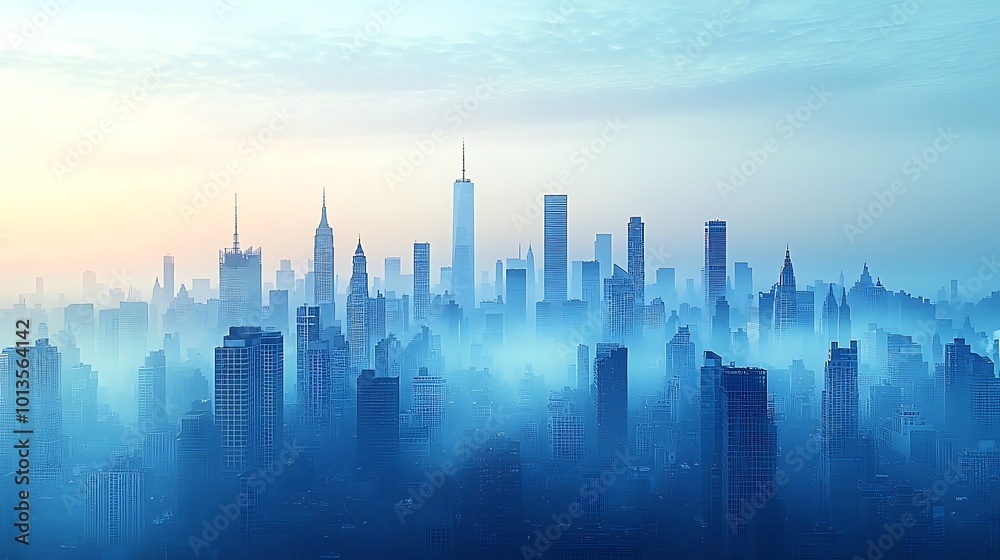 Fototapeta premium Minimalistic Clean City Skyline at Dawn