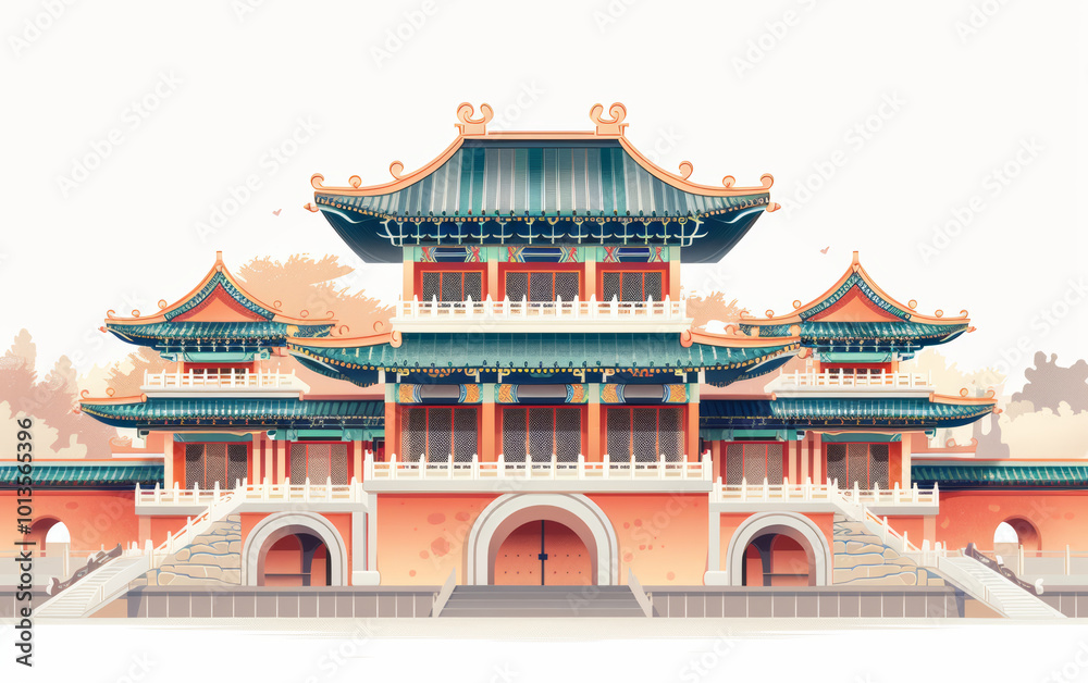 Naklejka premium Chinese traditional ancient architecture art illustration