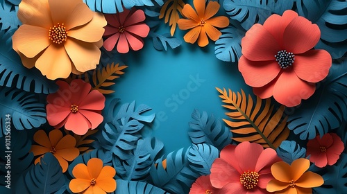A Colorful Celebration of Nature's Beauty in Paper Art and Tropical Floral Elements