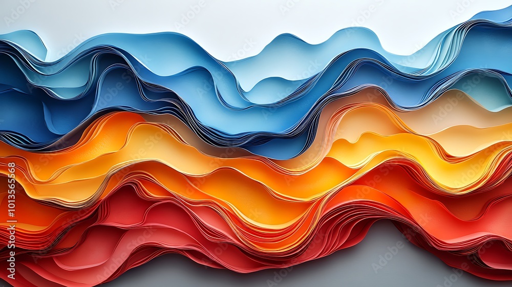A Vibrant Collage of Curves: Paper Layers in Stunning Shades of Blue, Orange, and Red