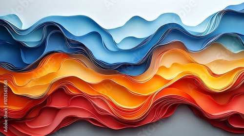 A Vibrant Collage of Curves: Paper Layers in Stunning Shades of Blue, Orange, and Red