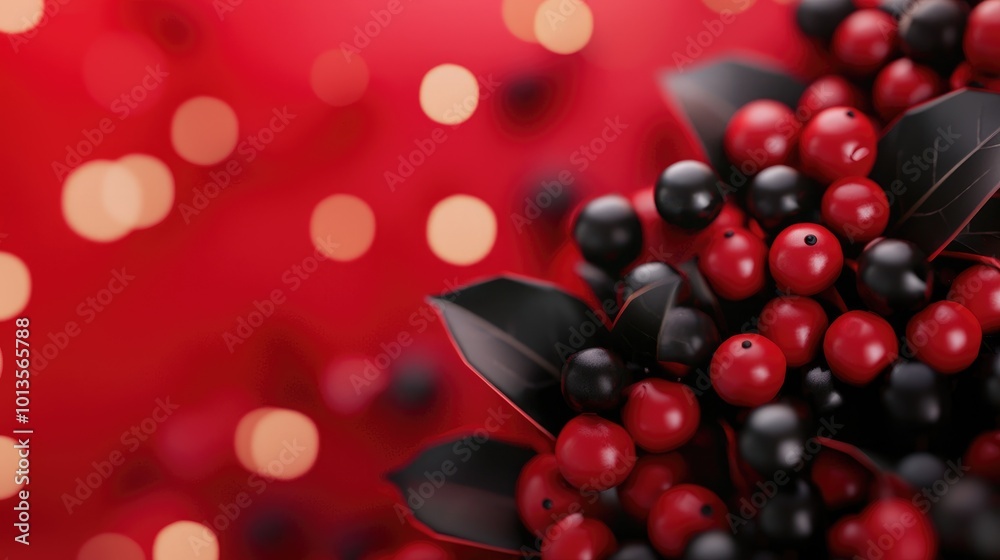 Vibrant Red and Black Holly Berries with Leaves Vibrant Red and Black Holly Berries with Leaves
