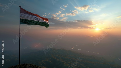 Majestic Indian Tiranga Flag at Sunset