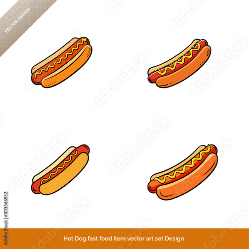 Hot Dog  Fast Food item Vector Art Set Design photo