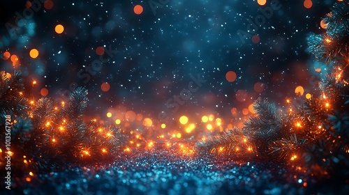 Glistening Christmas Lights and Sparkling Snowflakes Create a Magical Winter Wonderland Scene
