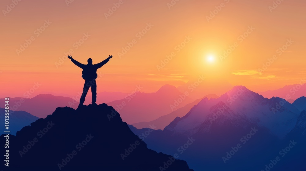 Silhouette of business male stand and feel happy on the most hight at the mountain on sunset, success, leader, teamwork, target, Aim, confident, achievement, goal, on plan, finish, generate by AI Silhouette of business male stand and feel happy on the most hight at the mountain on sunset, success, leader, teamwork, target, Aim, confident, achievement, goal, on plan, finish, generate by AI