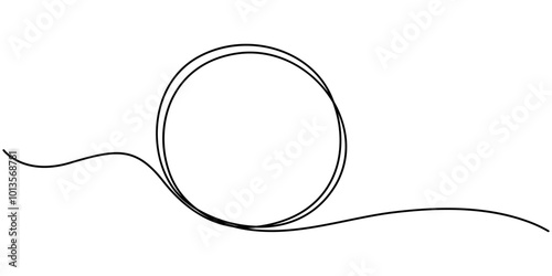 Hand drawn circle frame on white background, Round hand drawn frame, one line drawing vector illustration, Continuous one line drawing of scribble black circle. Round frame sketch outline on white