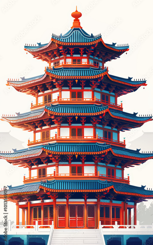 Chinese traditional ancient architecture art illustration Chinese traditional ancient architecture art illustration