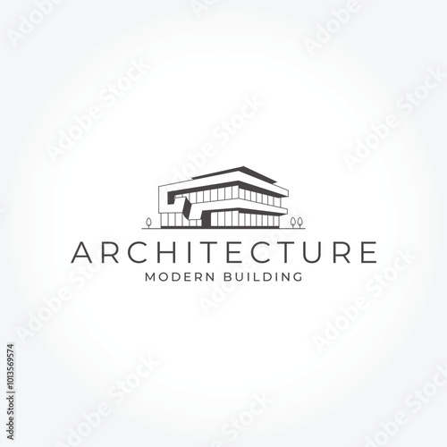 Minimalist Modern Building Line Art Illustration.