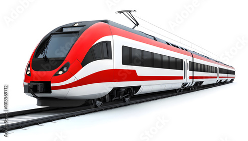 Modern HighSpeed Passenger Train on Tracks Isolated on White Background design