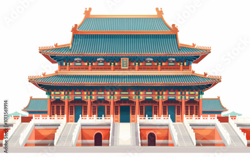 Chinese traditional ancient architecture art illustration