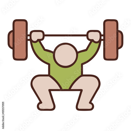 Weightlifter icon in green and brown tones, strength training symbol