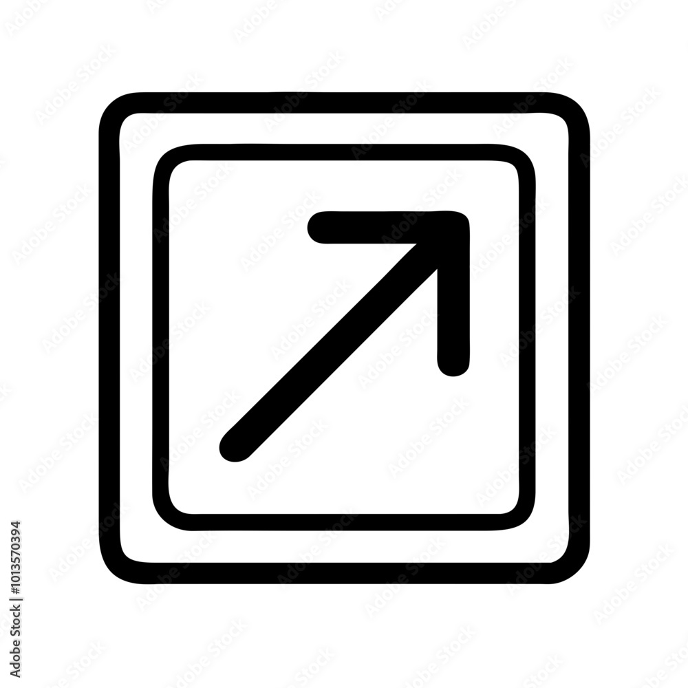 Arrow pointing diagonally upward inside square, vector icon Arrow pointing diagonally upward inside square, vector icon