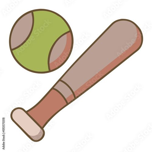 Baseball and bat illustration in neutral tones, sports icon